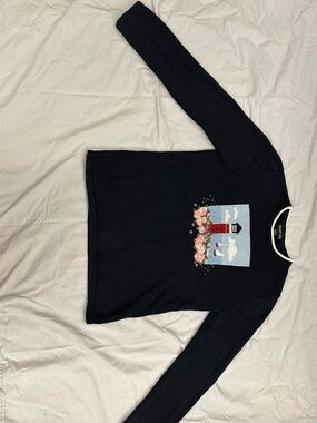 100% Cotton August Max Black Crewneck Sweater with Lighthouse and Flowers